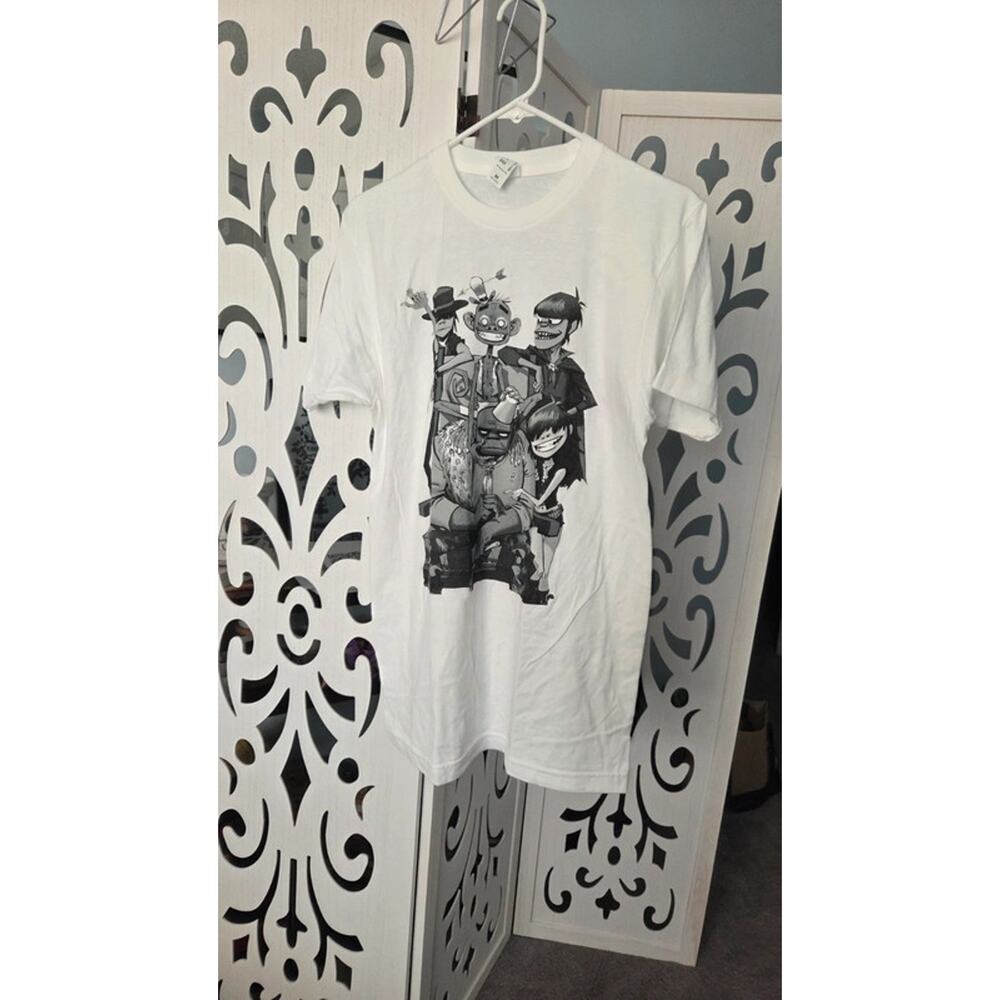 Gorillaz Band Graphic Tee White Short Sleeve Double Sided Streetwear Med